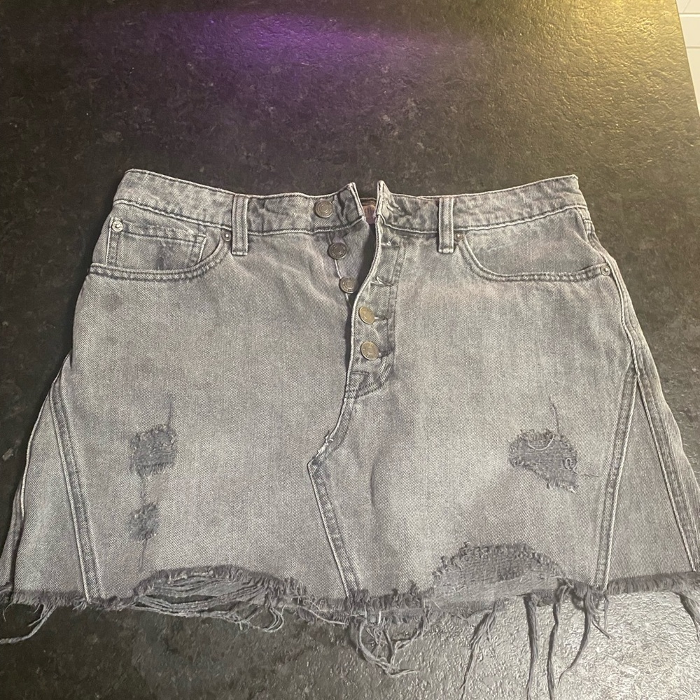 Free People Gray/Black Distressed Mini Skirt